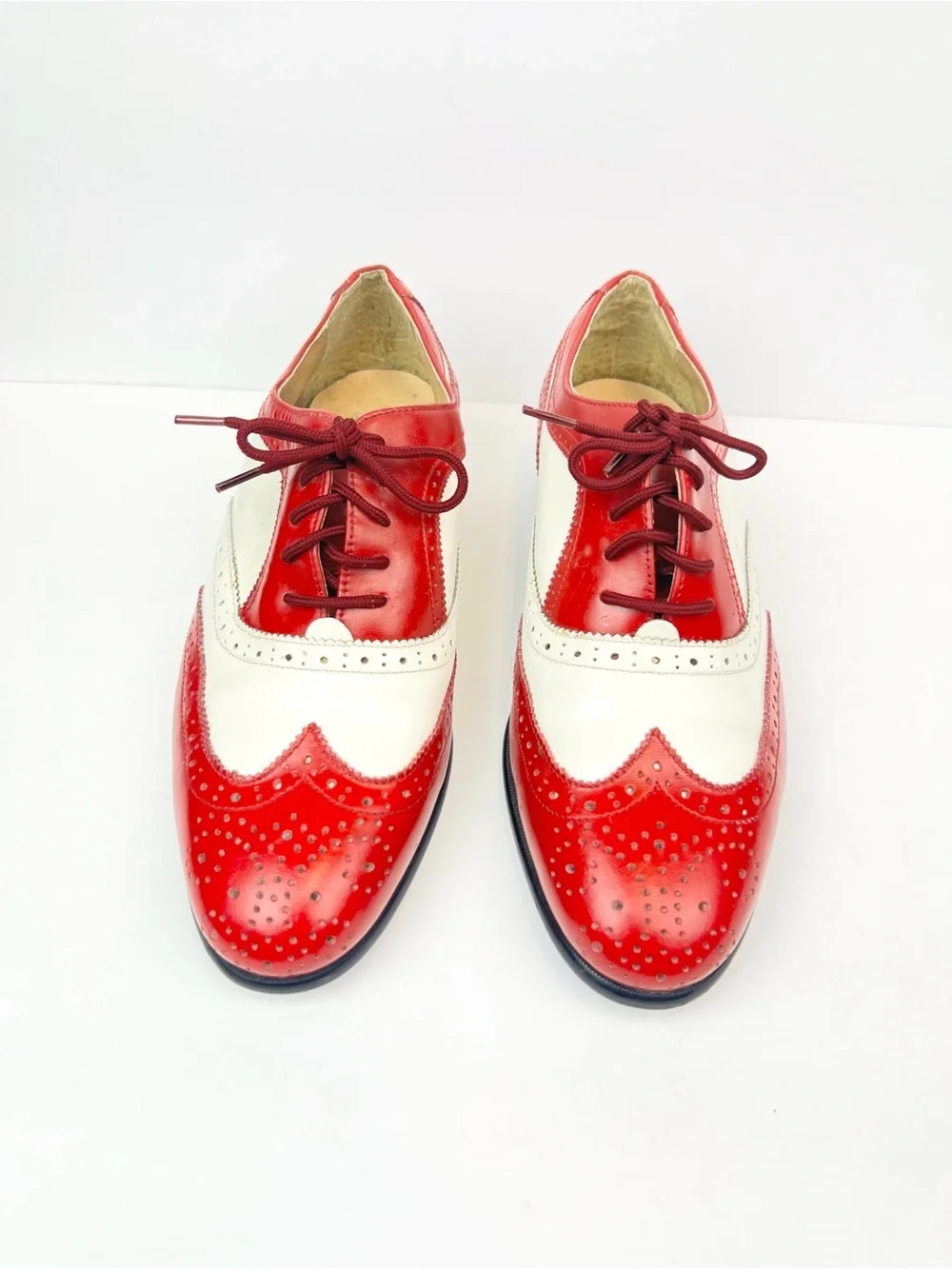 Donato Marrone Wing Tip Classic Red & White Leather Men's Size 7.5 EEE